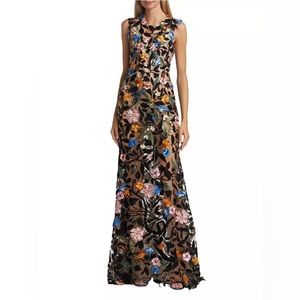 Oscar de la Renta - Floral Embroidered Silk Lace-Up Gown- Size US 8 - NWT